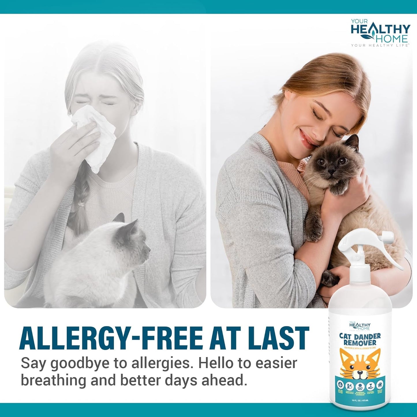 Cat Dander Remover Aloe Vera Free- Pet Dander Allergy Reducer Relief Dry Skin Spray for Cats and Humans| Cruelty-Free & Made in USA (1 Pack)