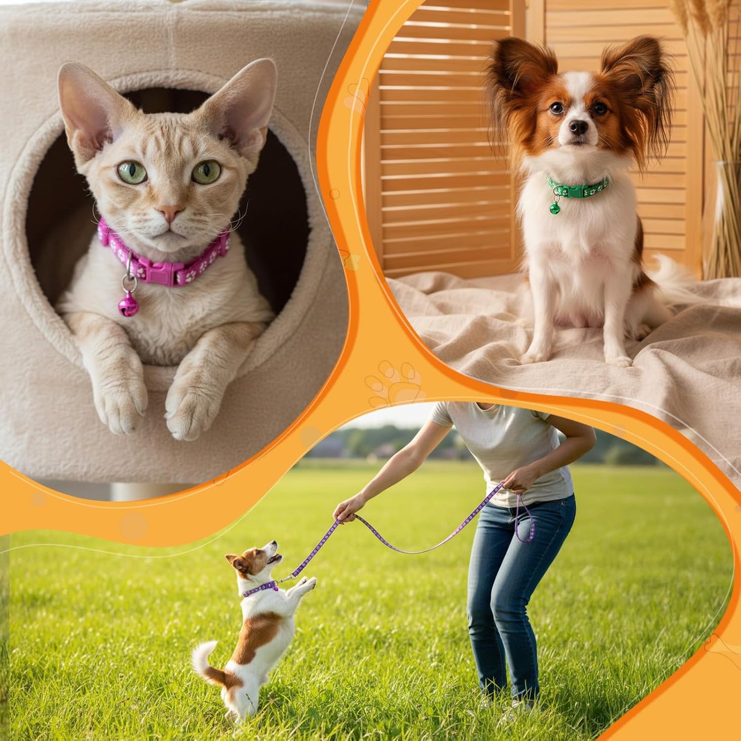 48 Pcs Dog Collar and Leash Set, Nylon Puppy Collars Bulk, Polypropylene Adjustable Paw Print Puppy Col with Quick Release Buckle, for Puppies and Kittens, Multicolor