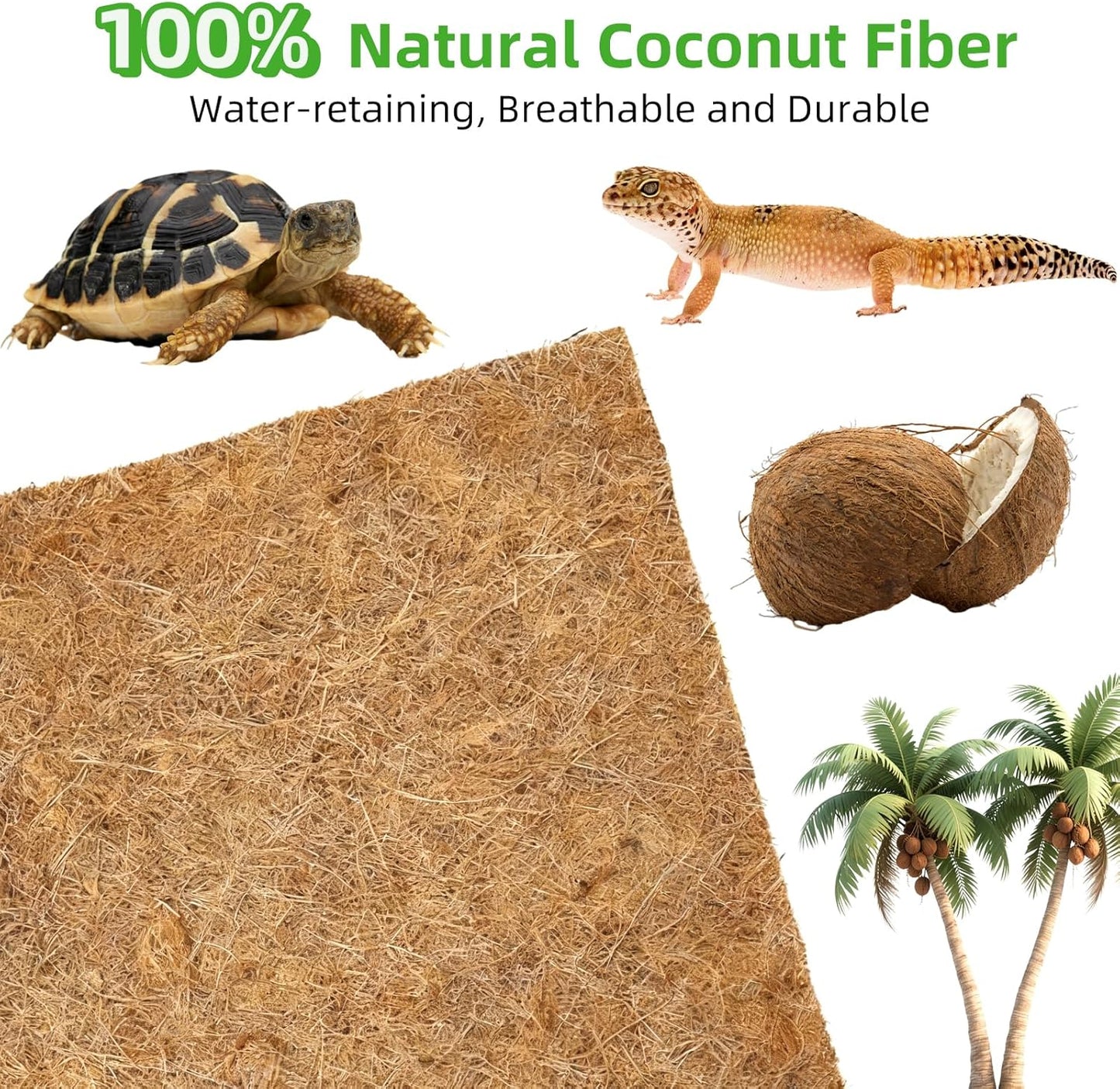 6-Pack Natural Coconut Fiber Reptile Carpet, 12x12 Inch Eco-Friendly Terrarium Liner & Bedding for Lizard, Snake, Turtle, Tortoise, Bunny Habitat