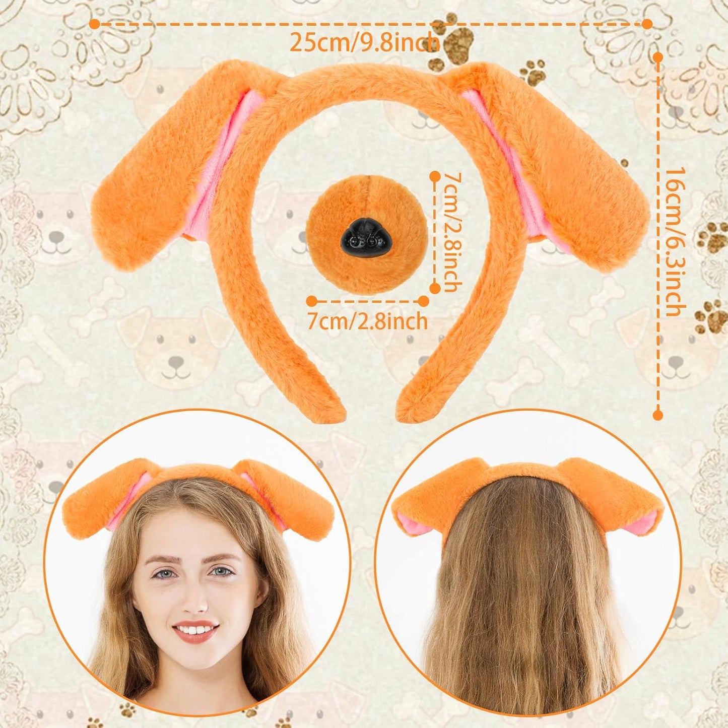 XEPST Animal Puppy Costume Kids Set, Dog Ears and Tail Set with Puppy Ears Headband and Dog Tail for Animal Costume Cosplay Birthday Party World Book Day Halloween Fancy Dress Party Supplies, Khaki