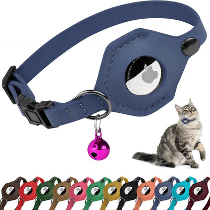 Breakaway Airtag Cat Collar with Removable Bell - Leather Soft Pet Collar with Apple Air Tag Holder - Adjustable GPS Collars for Girl Boy Cats Kitten Puppy - Lightweight, Cute and Comfortable (Blue)
