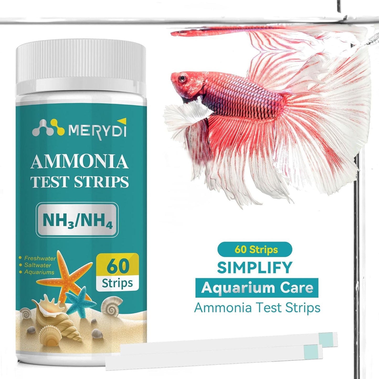 Ammonia Test Strips,60 Strips Aquarium Test Kit for Fish Tanks & Ponds, Quick & Accurate Freshwater Saltwater Testing Strips