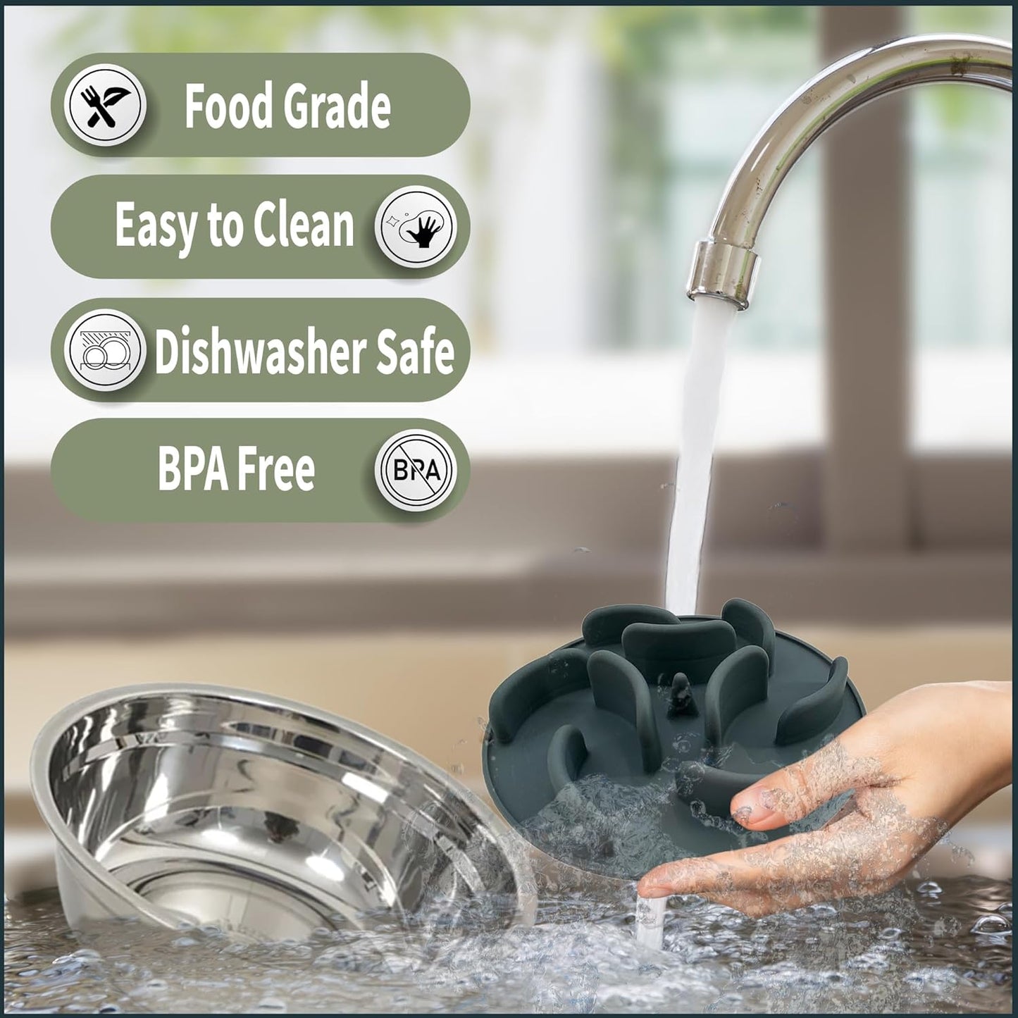 Dog Bowl Slow Feeder - 12-inch Tall, Elevated, Raised Single Food Station with Stand and Slow Feeder Insert, Suitable for Treats, Wet/Dry Pet Foods