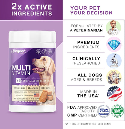 Dog Multivitamin 21-in-1 Chews for Dogs. Rich with Fatty Acids & Antioxidants. Supports Healthy Gut, Mobility & Immune System. for Seniors and Puppies – 60 Soft Chews, Made in The USA, Enjoy!
