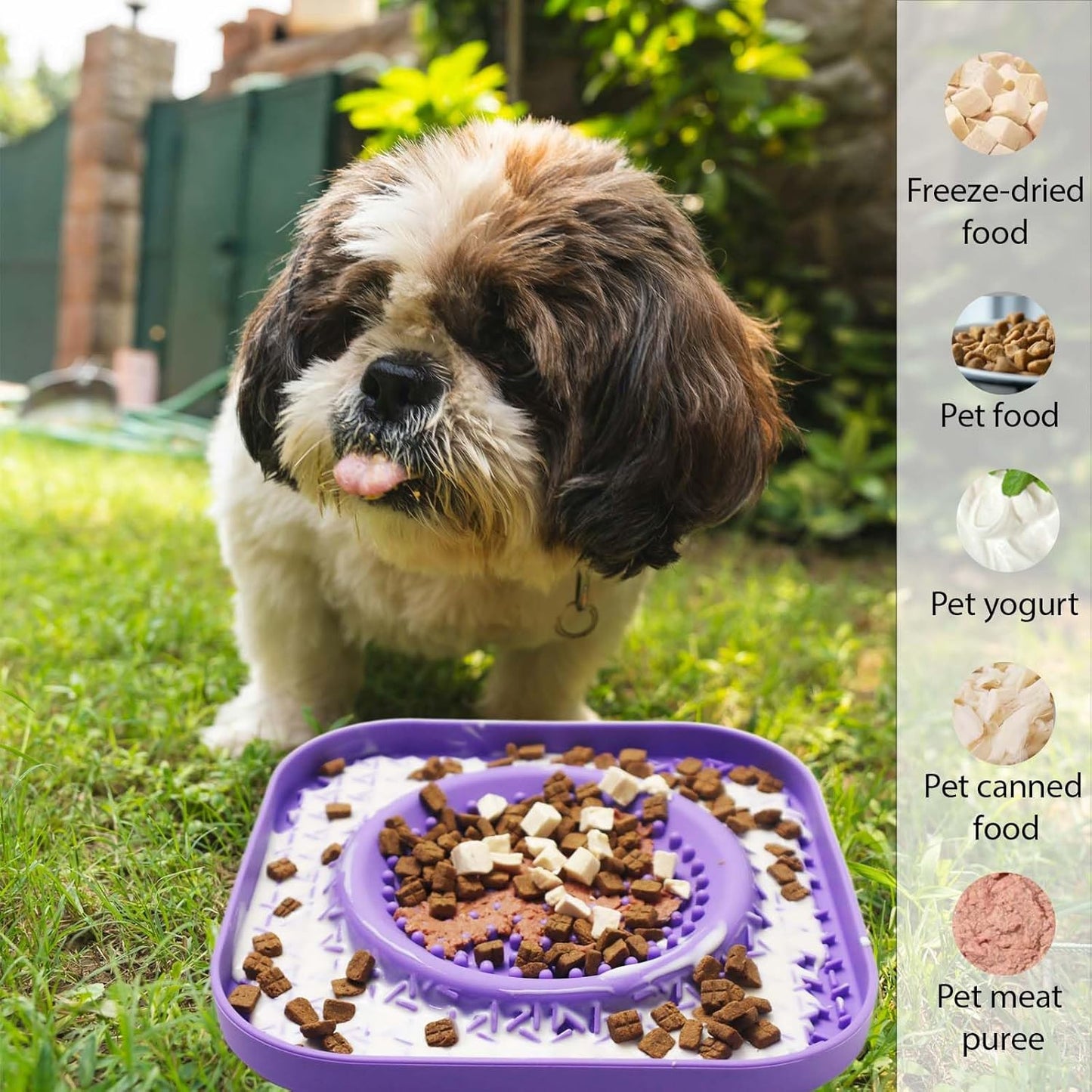 Dog Lick Bowl Mat Purple, Anxiety Relief Lick Mat for Pets, Silicone Slow Feeder Mat, Dishwasher Safe - Collapsible Dog Water Bowl