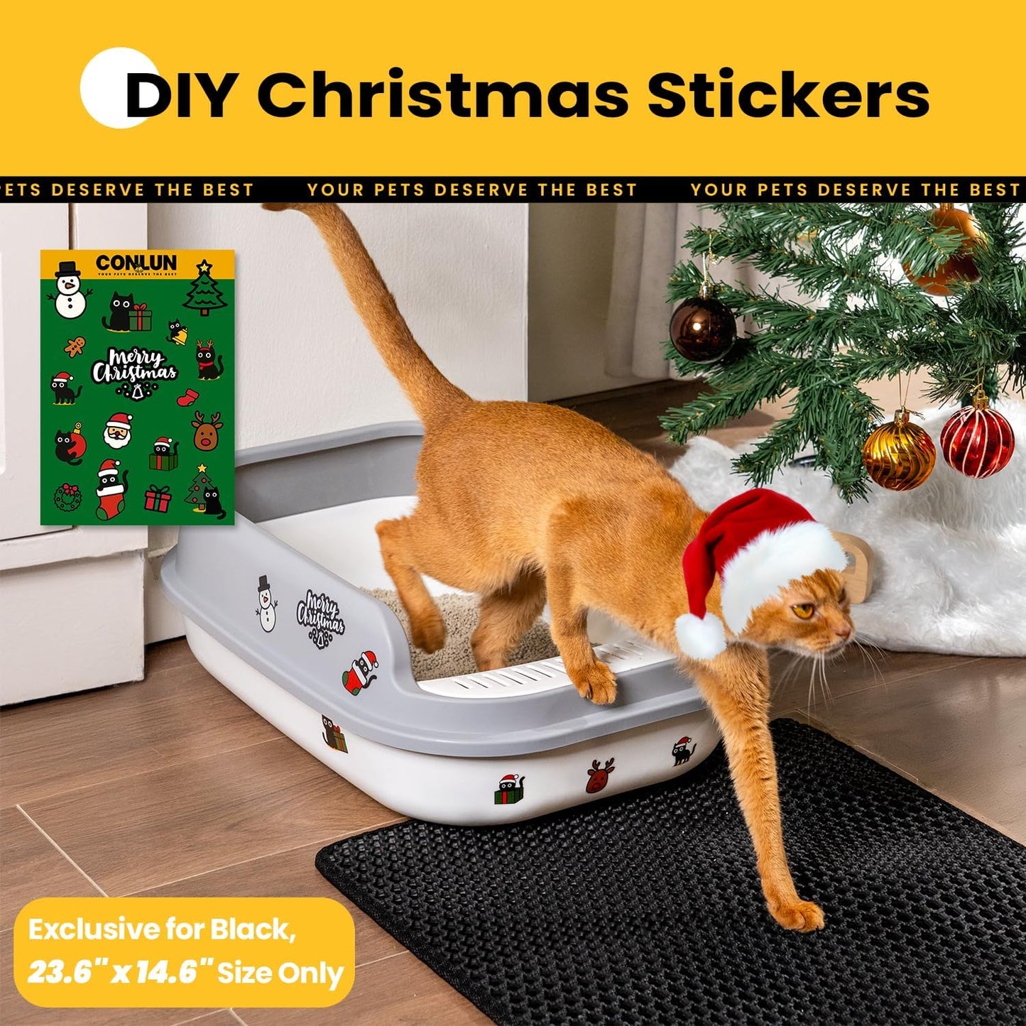 Cat Litter Mat Compact Size 23.6"x14.6" for Small Spaces, Upgrade Waterproof Leakproof Back Layer, Honeycomb Trapping Mat, Washable, Easy to Clean, Scatter Control Kitty Litter Matt, Black