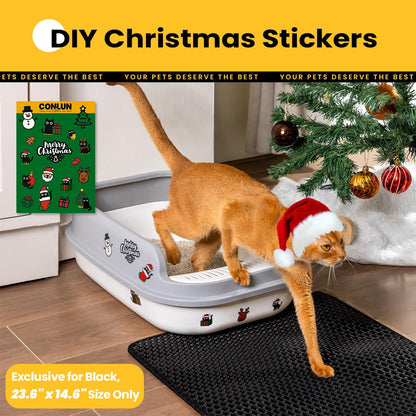 Cat Litter Mat Compact Size 23.6"x14.6" for Small Spaces, Upgrade Waterproof Leakproof Back Layer, Honeycomb Trapping Mat, Washable, Easy to Clean, Scatter Control Kitty Litter Matt, Black