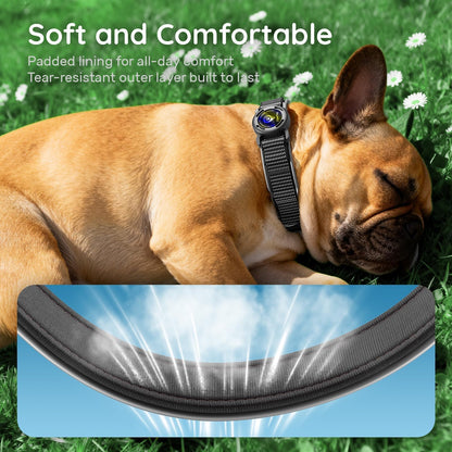 for Airtag Dog Collar with Air Tag Holder Waterproof, Ultra-Reflective, Nylon Padded with QR Code Buckle for Large Dogs (Black, L)