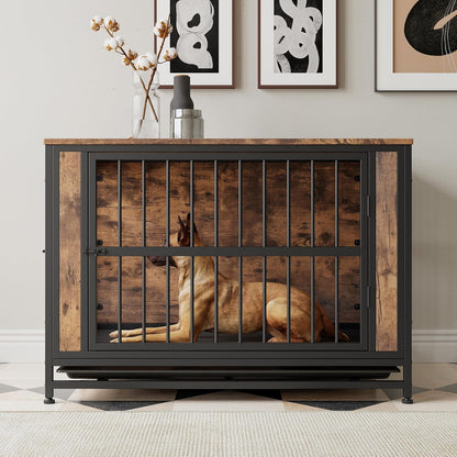 LUMILAND Stylish Dog Crate Furniture for Ultimate Comfort, Multi-Functional and Chew-Resistant Design, Rustic Brown