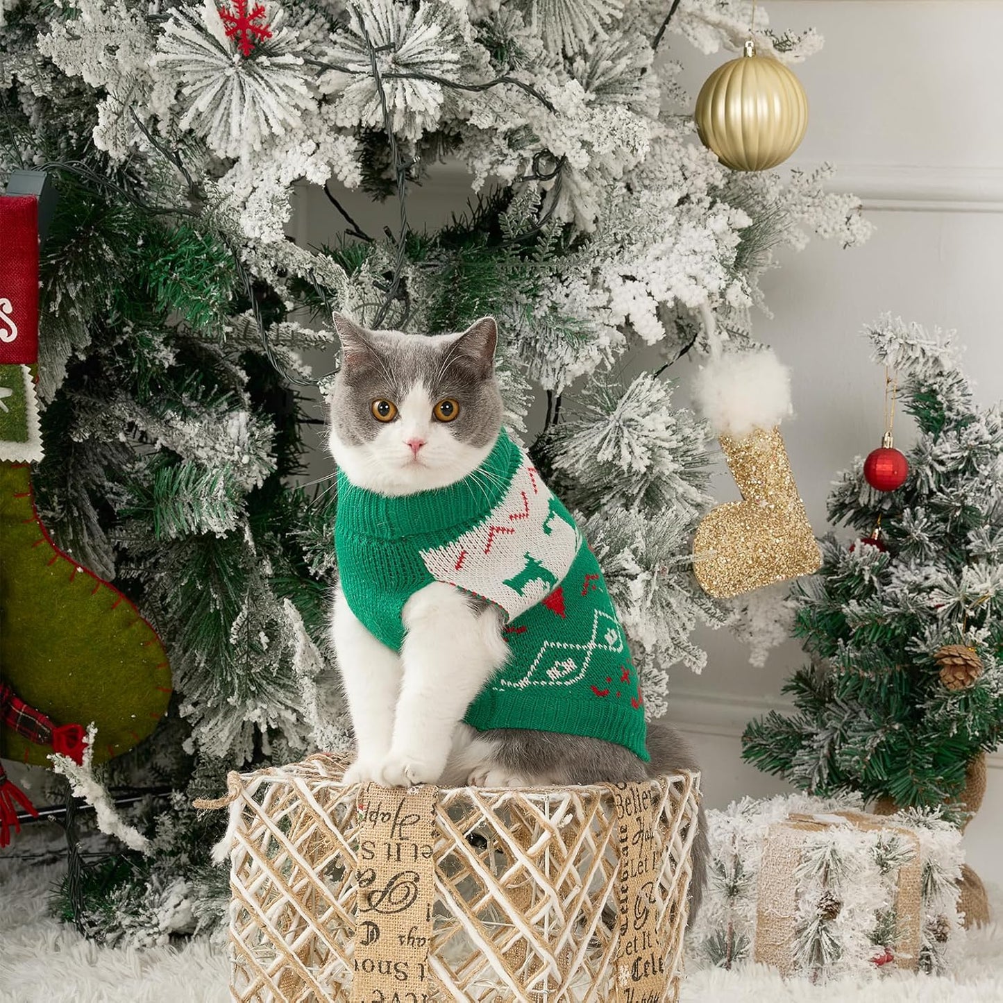 Stretchy Cat Christmas Sweater - 2 Packs Christmas Sweaters for Cats | Snug Winter-Ready Knit for Boy/Girl Cats & Kittens(Scarlet, Small)