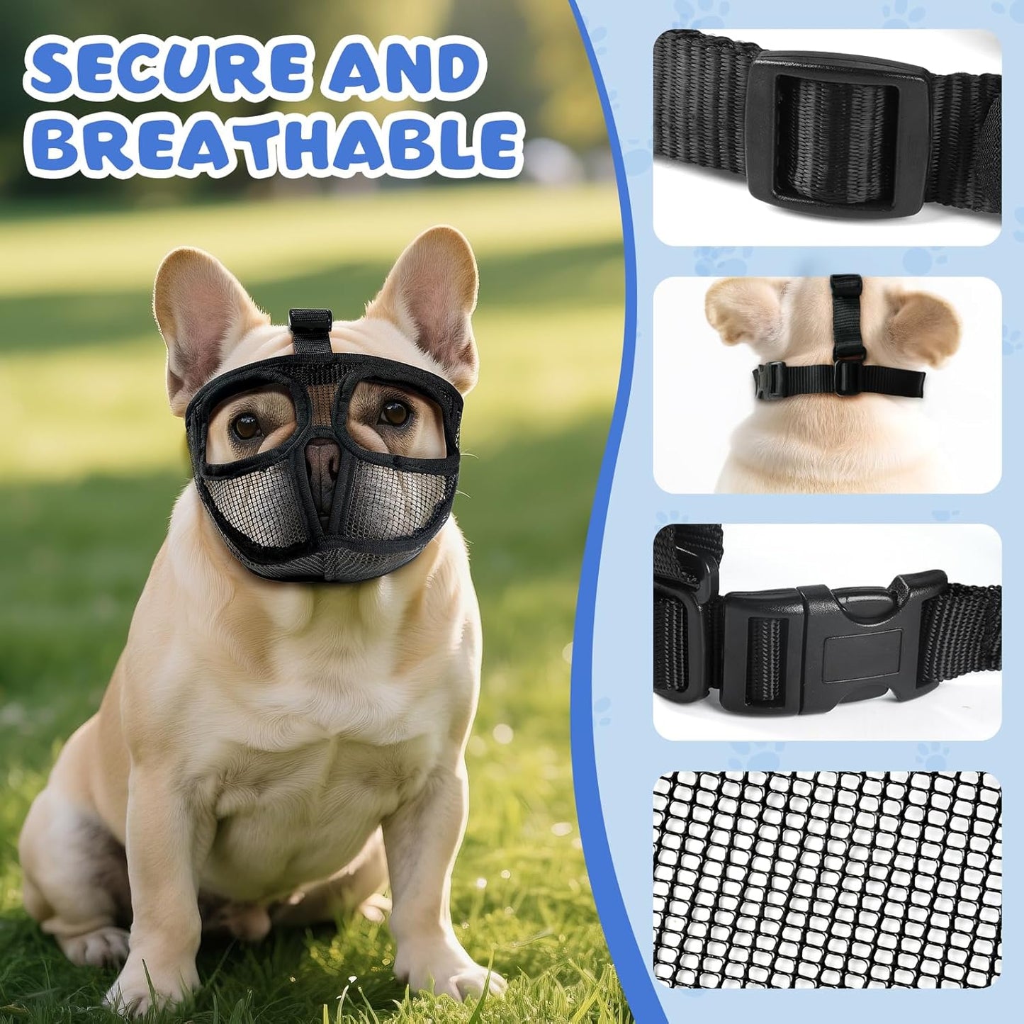 French Bulldog Muzzle with Breathable Mesh, Soft Short Snout Dog Muzzle for Small Medium Large Dogs Grooming Training(M,Black)