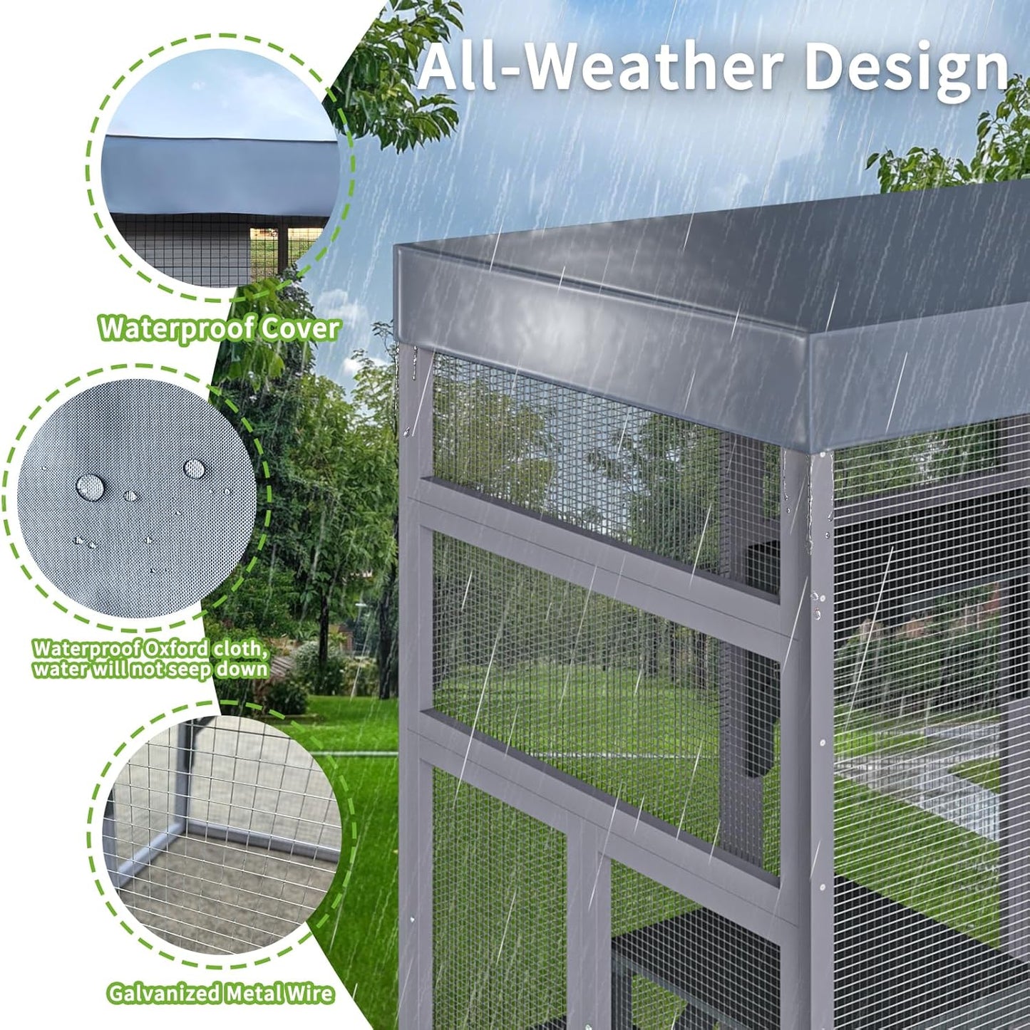 Outdoor Cat House Big Catio Wooden Cat Shelter Enclosure with Platforms,Upgrade Waterproof Cover,Rust-Proof Metal Wire,Cat Cage Playpen for Patio or Backyard,62.6",Grey