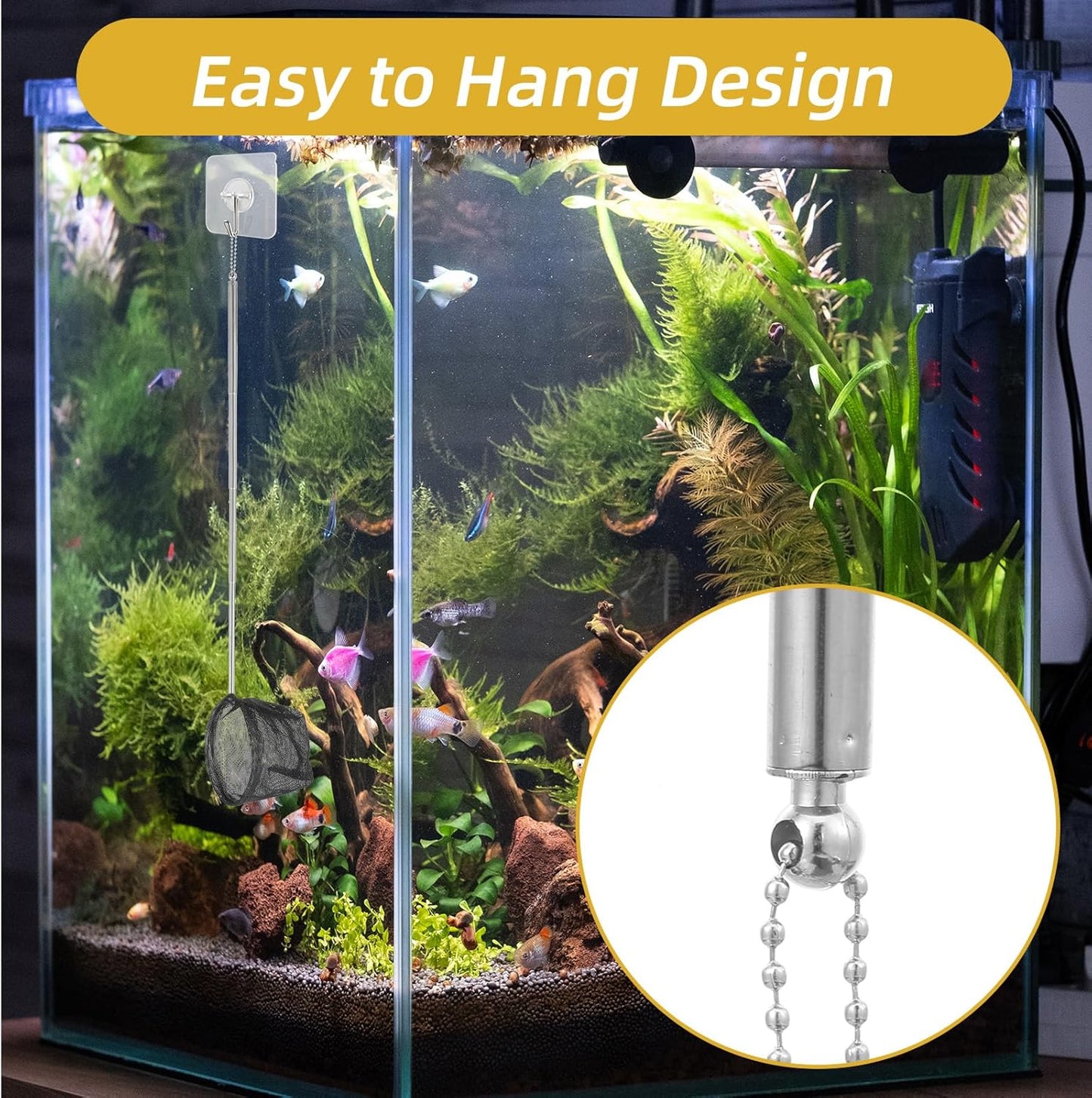 2 Pcs Small Fish Net for Fish Tank, Fishing Tank Net Small with 5-16 Inch Stainless Steel Long Handle Extendable Fine Mesh Aquarium Nets for Fishes Shrimp Pond Creek, 3In 4In
