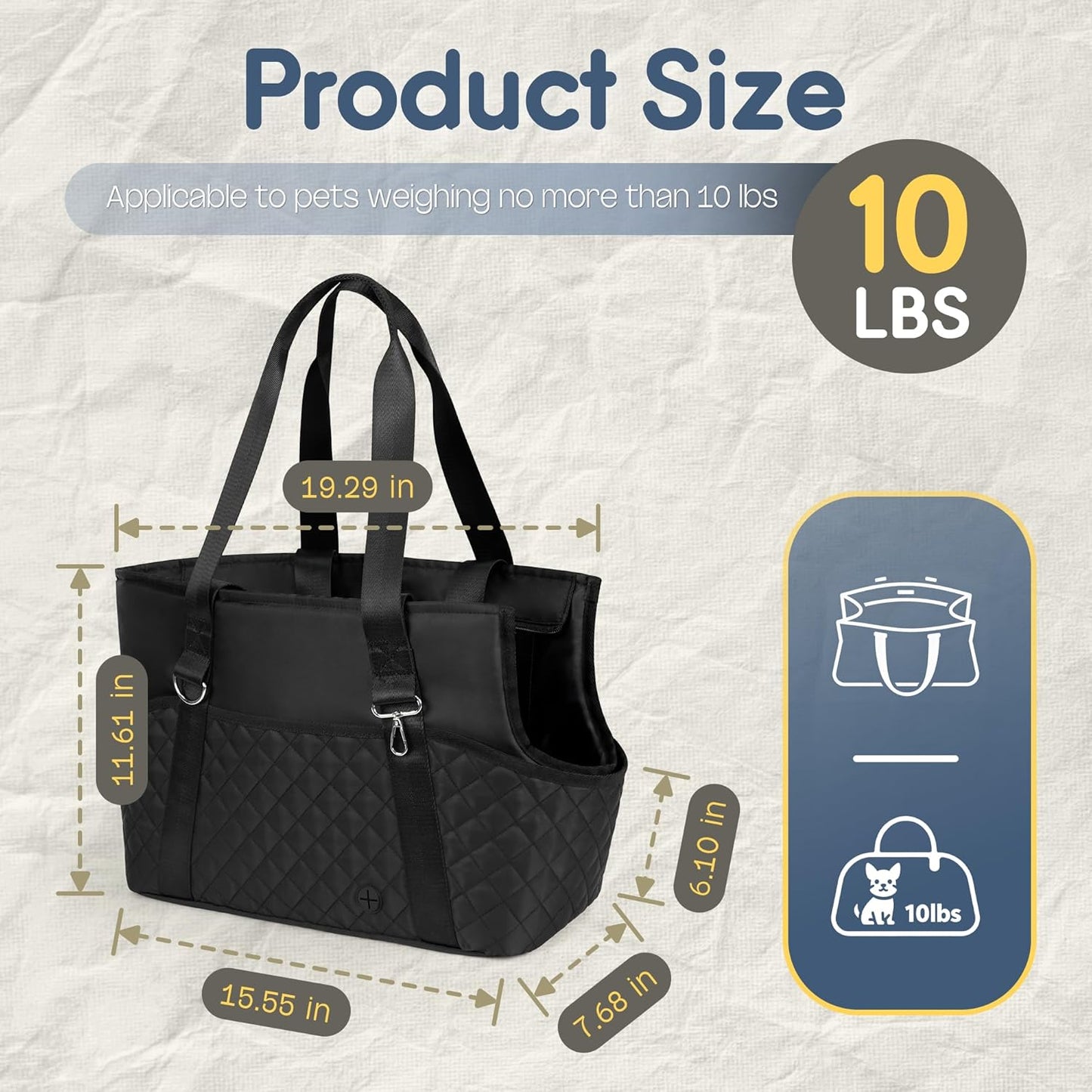 YUDODO Dog Purse Carrier for Small Dogs, Soft-Sided Pet Carrier with Large Pockets & Safety Harness Clip, Collapsible Dog Tote Bag, Travel Carriers up to 10 lbs, Black