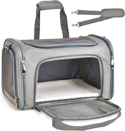 Henkelion Cat Carriers Dog Carrier Pet Carrier For Small / Medium Cats Dogs Puppies (Up To 15lbs), TSA Airline Approved Small Dog Carrier Soft Sided, Collapsible Waterproof Travel Puppy Carrier - Grey