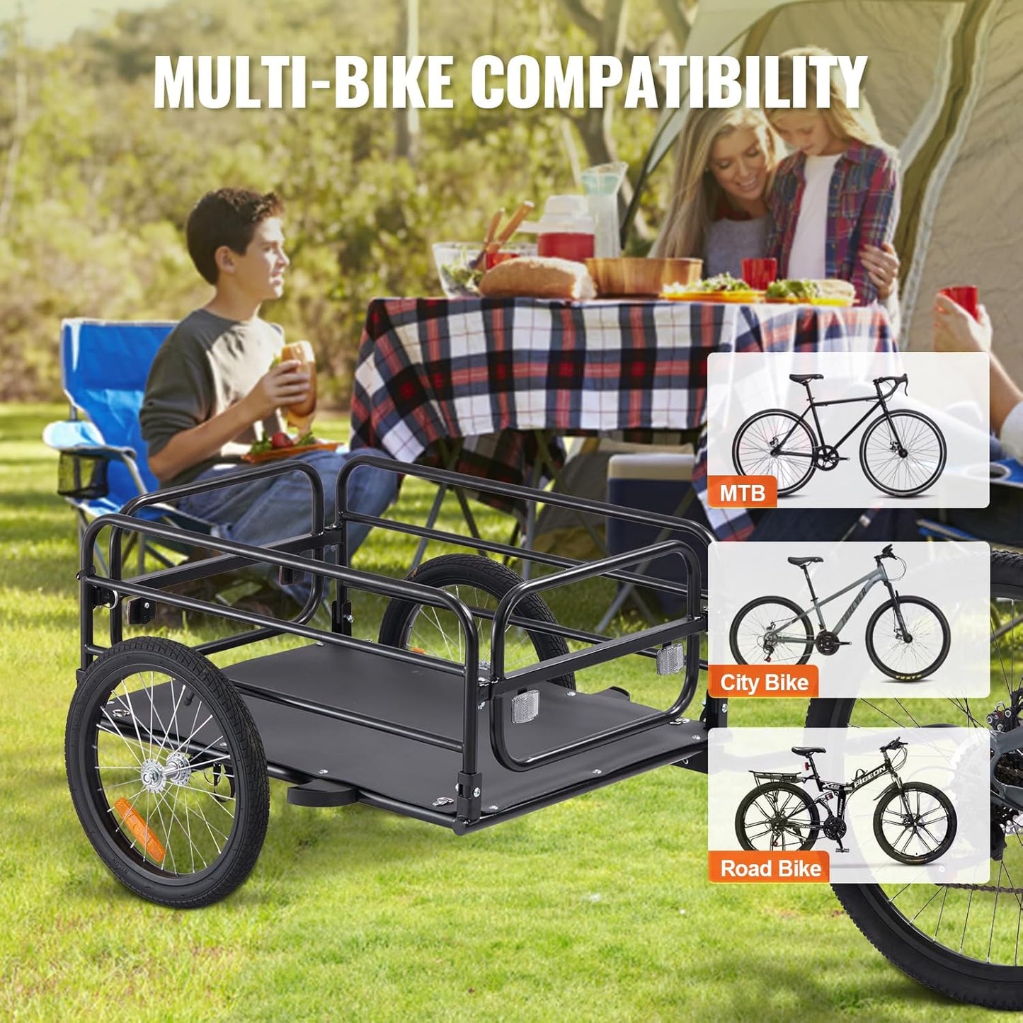 VEVOR Bike Cargo Trailer, 88/100/160 lbs Load Capacity, Heavy-Duty Bicycle Wagon Cart, Foldable Compact Storage with Universal Hitch
