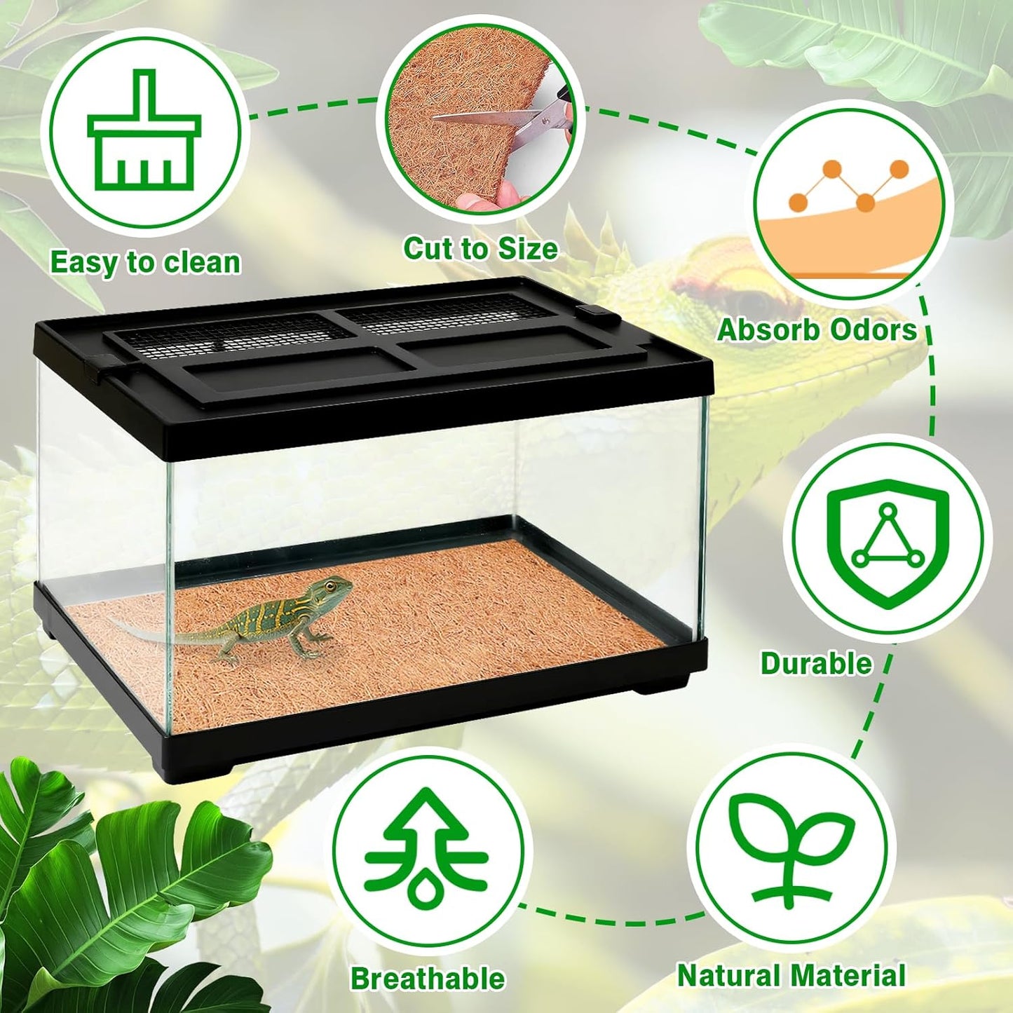 Halatool 12″×30″ Reptile Carpet for 20 Gallon Reptile Tank, 2 Pack Coconut Fiber Mat Thick Terrarium Bedding Cage Liner Tortoise Habitat Accessories for Turtles Lizard Bearded Dragon Leopard Gecko