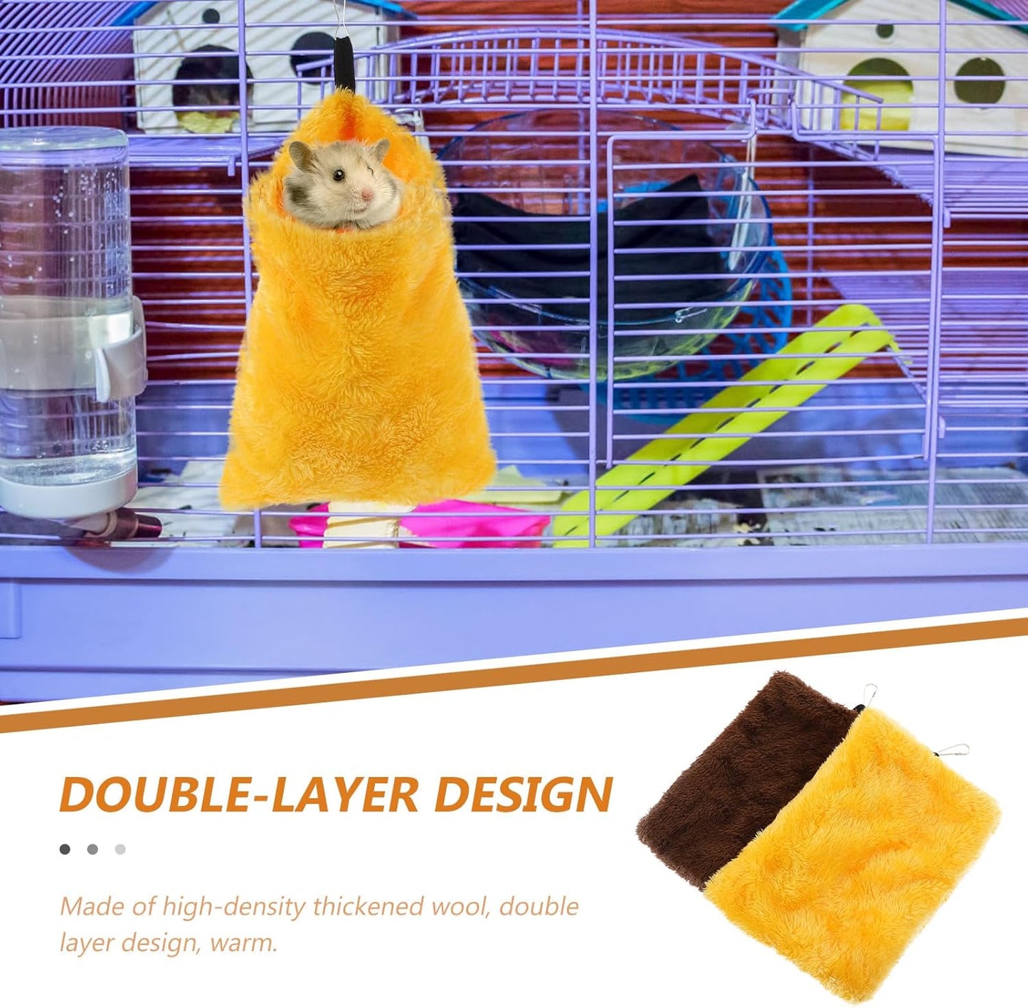 2Pcs Hamster Sleeping Bags and Squirrel Hanging Nests, Warm Flannel Pet Hammocks Cotton Lining, Portable Small Animal Beds for Cozy Cage Comfort