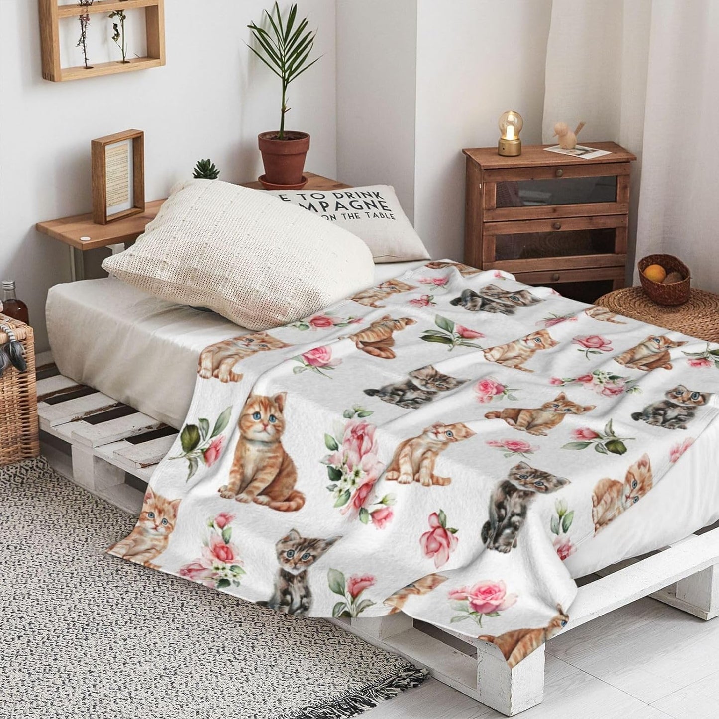 Rose Cats Blanket, Pet Cats Throw Flannel Soft Cozy Lightweight Blankets for Sofa Couch Bed Home, Pets Lover Gifts S 50"X40" Kids