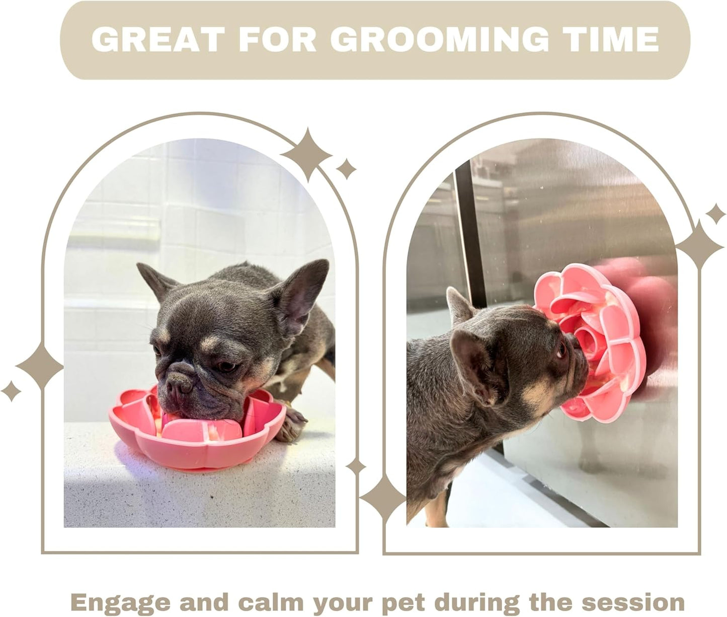 Hanara Sillicone Slow Feeder Dog Bowls & Lick Mat with Suction Bottom | Rose Petals Design | Promotes better digestion, prevent choking | Dish Washer Safe | Great Size For All Breed (Rose Quartz Pink)