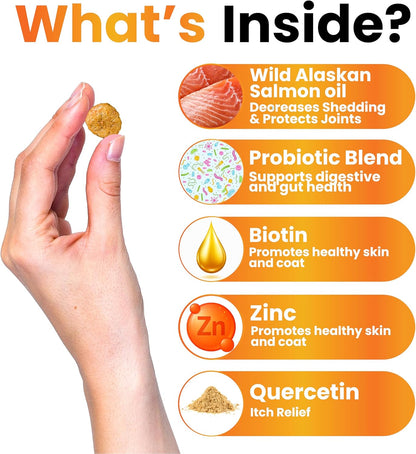 Omega 3 for Dogs - Fish Oil for Dogs Chews - Allergy and Itch Relief - Anti Shedding Supplement - Joint Health Treatment - Dry Itchy Skin and Coat Supplement - Salmon Oil - EPA & DHA - Made in USA