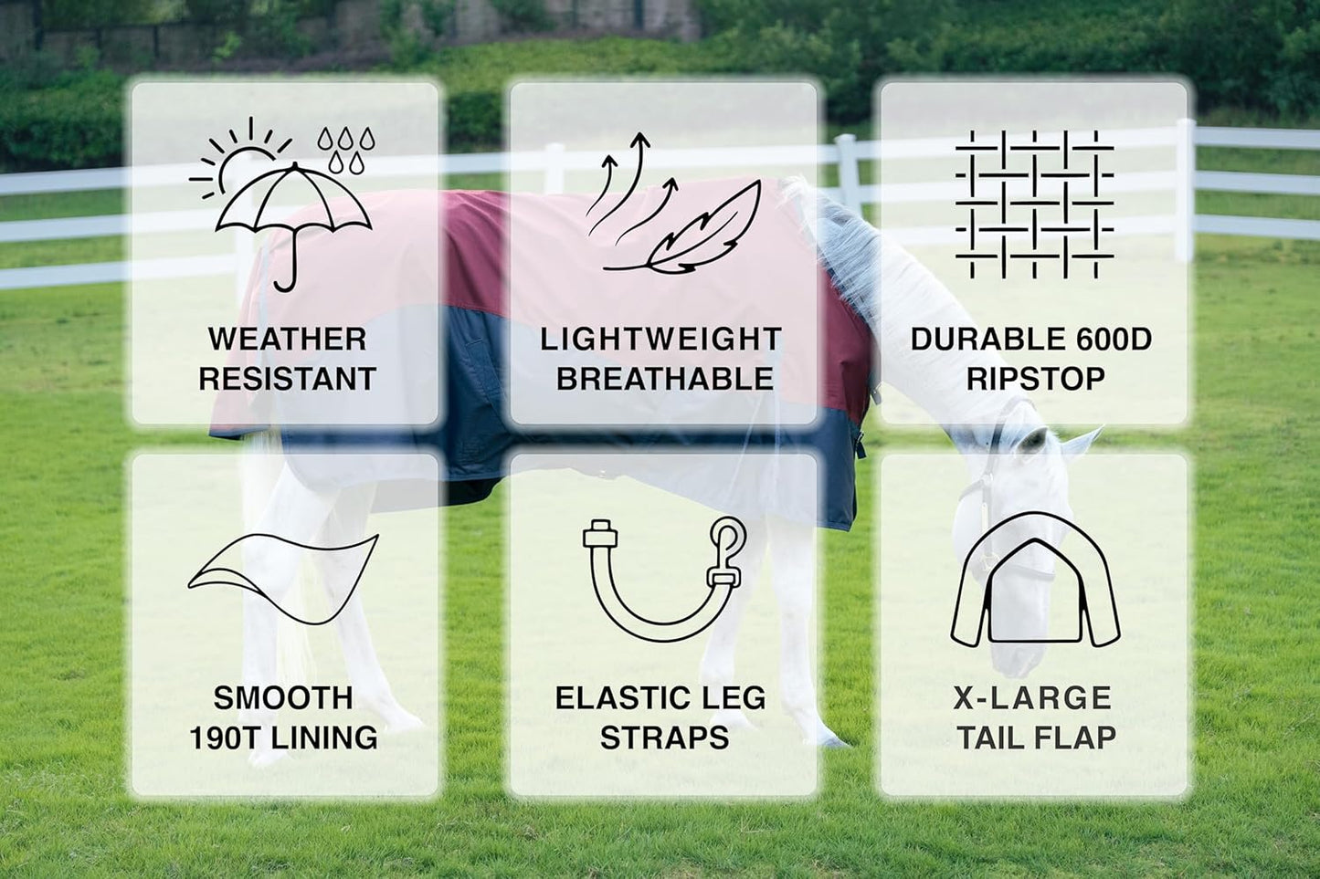 Waterproof Horse Rain Sheet | Horse Turnout Sheets | 600 Denier Ripstop Turnout Blanket | Breathable Lightweight No Fill (0g) | Tear-Resistant Outer & Rub-Free Silky Inner