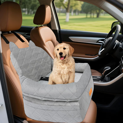 Dog Car Seat for Small/Medium Dogs Up to 35lbs,Elevated Cushion Fits in Front/Back Seat,Travel Safety Per Car Bed with Washable Removable Cover, Storage 2 Pockets Grey