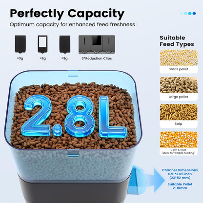 fishkeeper Automatic Fish Feeder for Pond - Weather-Resistant and Tip-Proof Design Precision Feeding for Vacation Dispenser with Timer, Outdoor Koi Fish Feeder, 2.8L LCD Display (Blue)