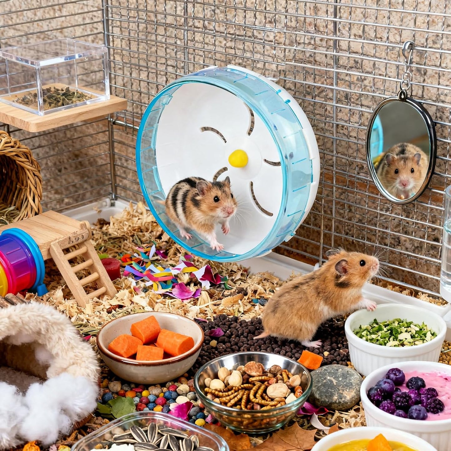 WishLotus Silent Running Wheel - Small Pet Exercise Toy and Cage Accessory for Hamster, Golden Silk Shih Tzu, Bear (Blue,18cm)