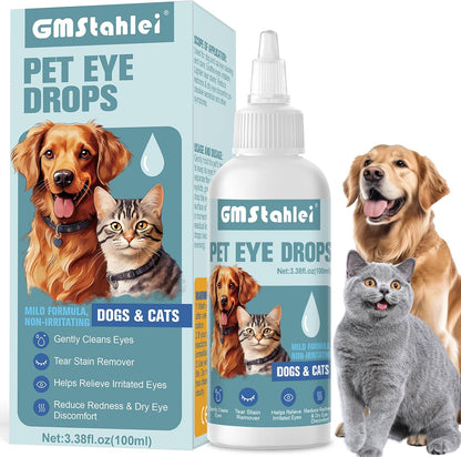 Pet Eye Drops for Dogs & Cats – Soothe Eye Infections,Allergies, Relieve Dogs Cats Dry Eyes Pink Eyes,Eye Wash for Pet Cleaning,Tear Stain Remover,Safe & Gentle Formula for All Animals (100ML)
