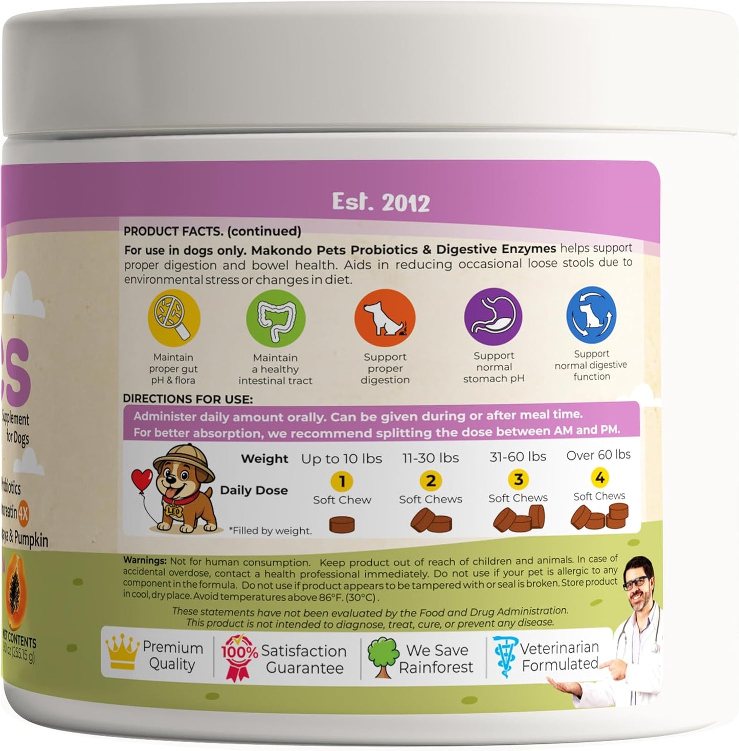 Probiotics for Dogs - 120 Dog Probiotics Chews - Digestive Enzymes & Pumpkin - Support Gut Health, Gas, Diarrhea & Constipation Relief - Itchy Skin, Yeast Balance, Allergies - Pet Advanced Supplements