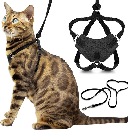 Houdini™ Escape Proof Cat Harness and Leash Set by OutdoorBengal – Black, Medium Cat Harness for Walking