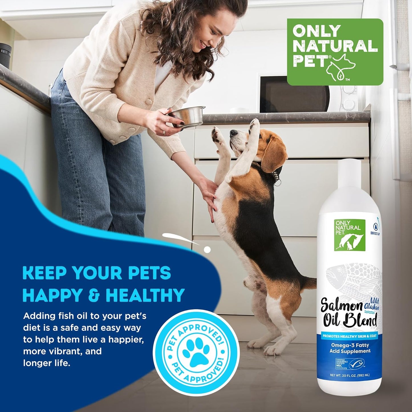 Only Natural Pet Wild Alaskan Salmon Oil for Dogs & Cats - Omega 3 & 6 Supplement for Pets - EPA & DHA Fish Oils, All Natural Joint Support, Promote Healthy Skin, Coat & Heart - 20 Fl Oz (Pack of 2)