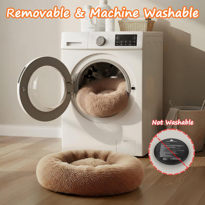 Heated Cat Bed for Indoor Cats, 23-inch Cozy Donut with USB Power, Adjustable Temperature & Timer, Machine Washable Cover for Small & Medium Cats (Camel)