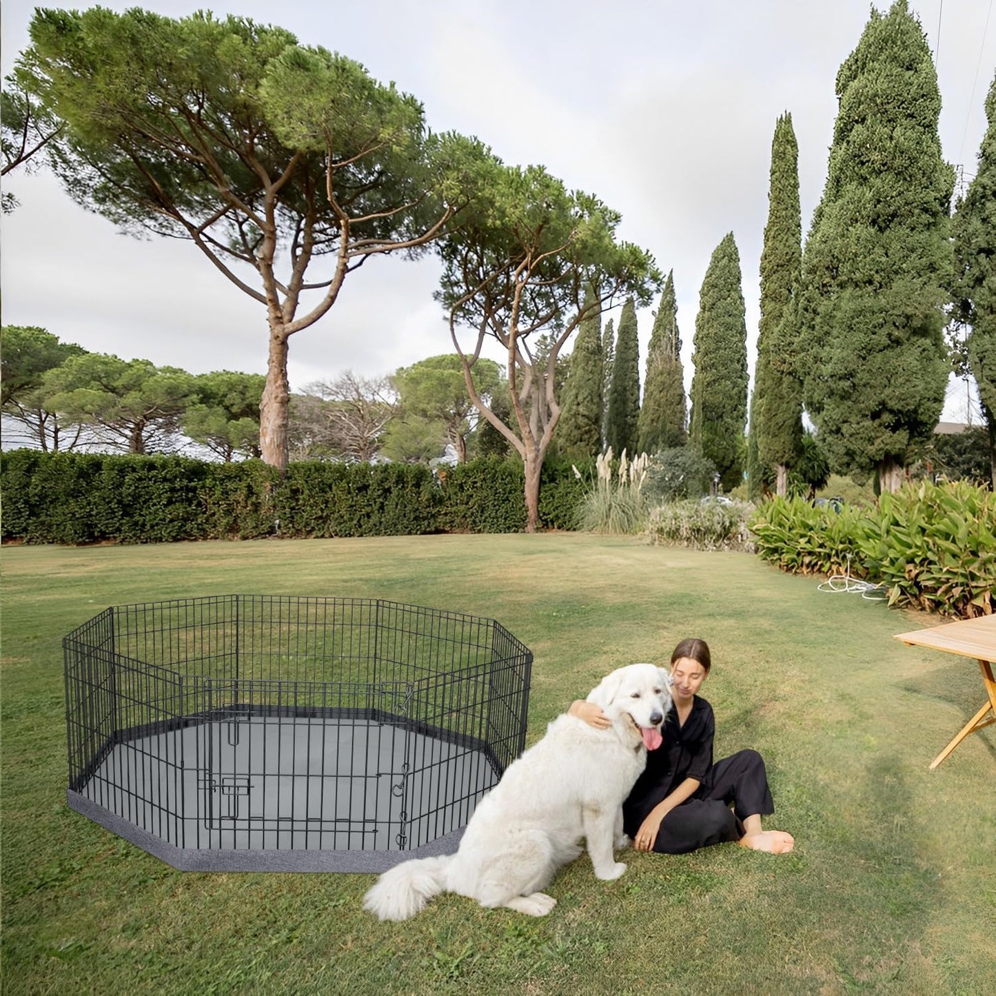 PETIME Foldable Metal Dog Exercise Pen/Pet Puppy Playpen Kennels Yard Fence Indoor/Outdoor 8 Panel 24" W x 24" H with Bottom Pad (with Bottom pad, 8 Panels 24" H)