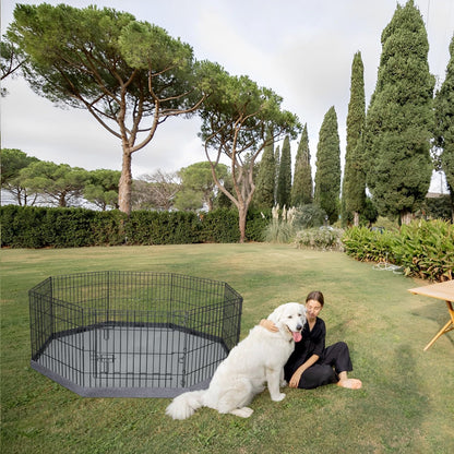 PETIME Foldable Metal Dog Exercise Pen/Pet Puppy Playpen Kennels Yard Fence Indoor/Outdoor 8 Panel 24" W x 24" H with Bottom Pad (with Bottom pad, 8 Panels 24" H)