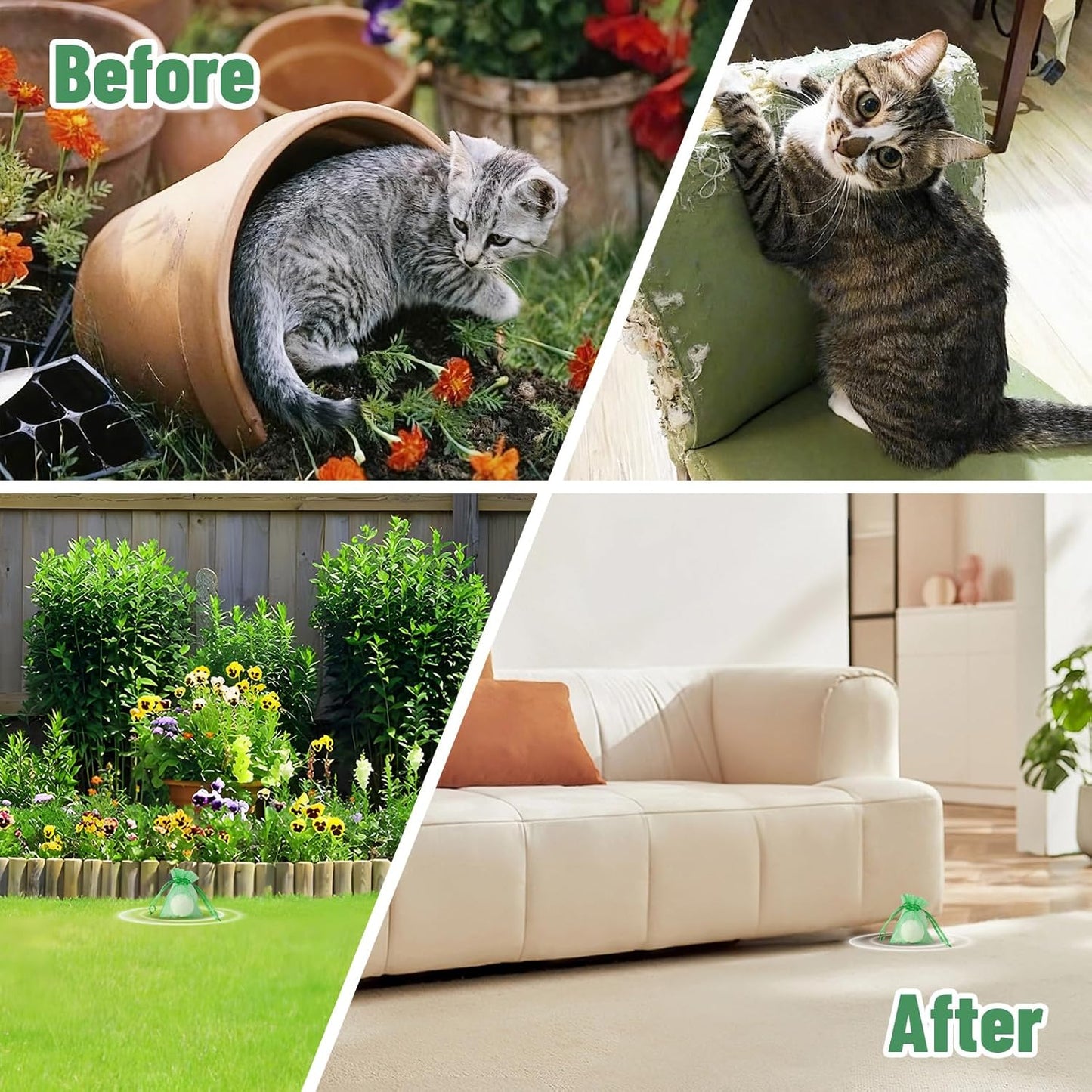 Cat Repellent Bundle, Cat Deterrent Spray + Natural Essential Oil Balls, Indoor & Outdoor Cat Scratch Prevention for Furniture, Garden, Plants, Keep Cats Out of Yard, Safe & Natural Double Protection