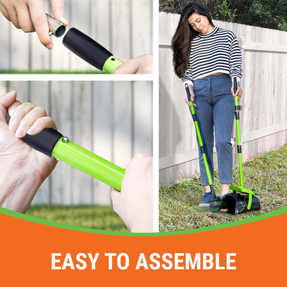 Pupzle Dog Pooper Scooper with Bag Attachment, 40" Long Handle Pooper Scooper for Large Dogs, Dog Poop Scoop for Yard, Large Capacity Swivel Bin and Rake, Lavender Scented Bags (Green)