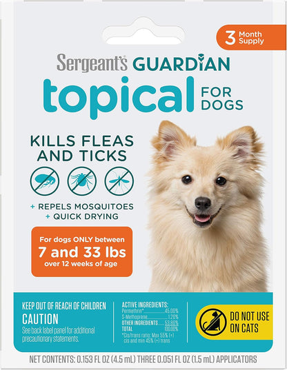 Sergeant's Guardian Flea & Tick Squeeze On for Dogs 7-33 lbs., 3 Count