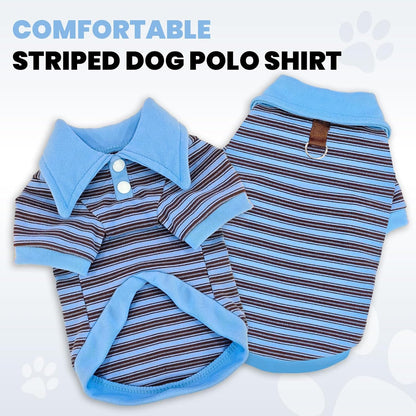 Fleece Dog Sweatshirt with Leash Ring Lightweight Stretchy Dogs Polo Shirt Striped Sleeves Pet Clothes Soft Dog Sweaters for Small Medium Dogs（Blue,Large）