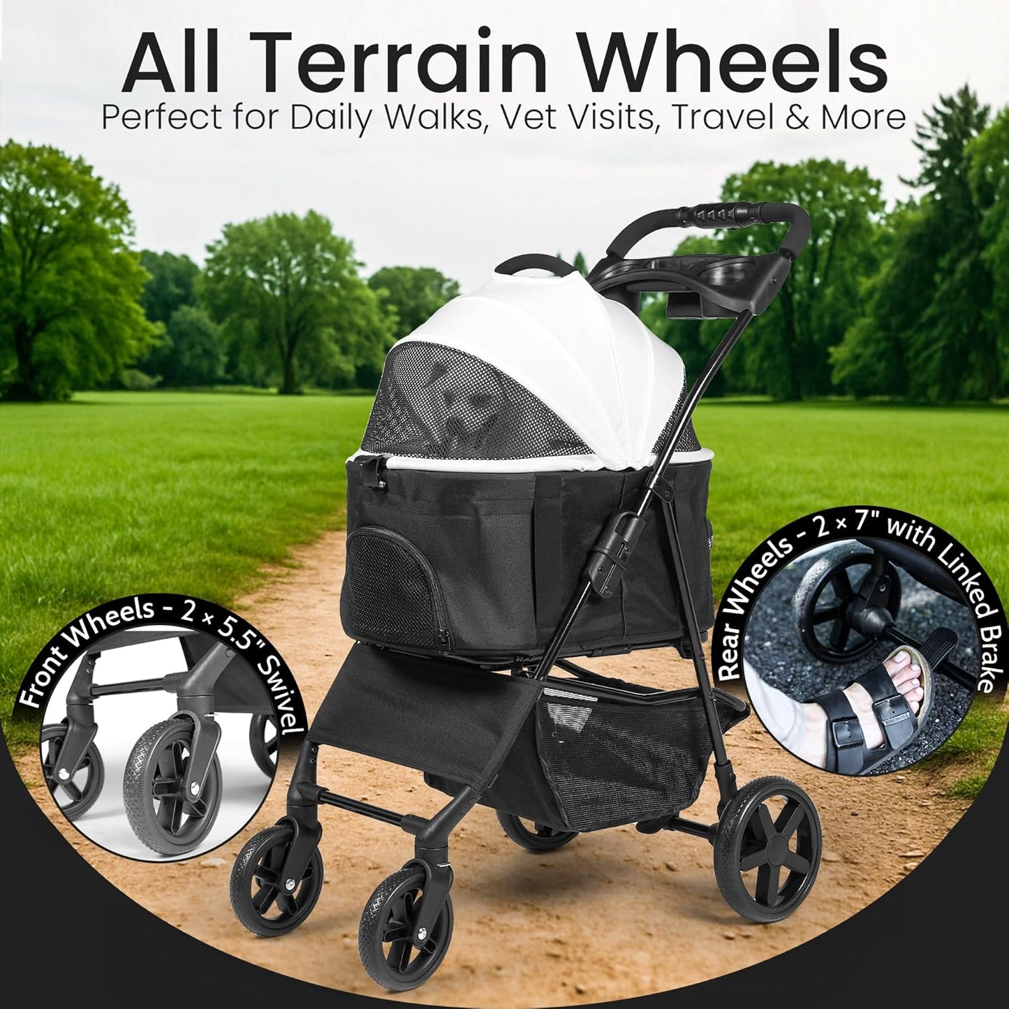 3-in-1 Folding Pet Stroller with Detachable Carrier – Lightweight Travel Design for Cats & Dogs, Safety Lock + Storage Basket