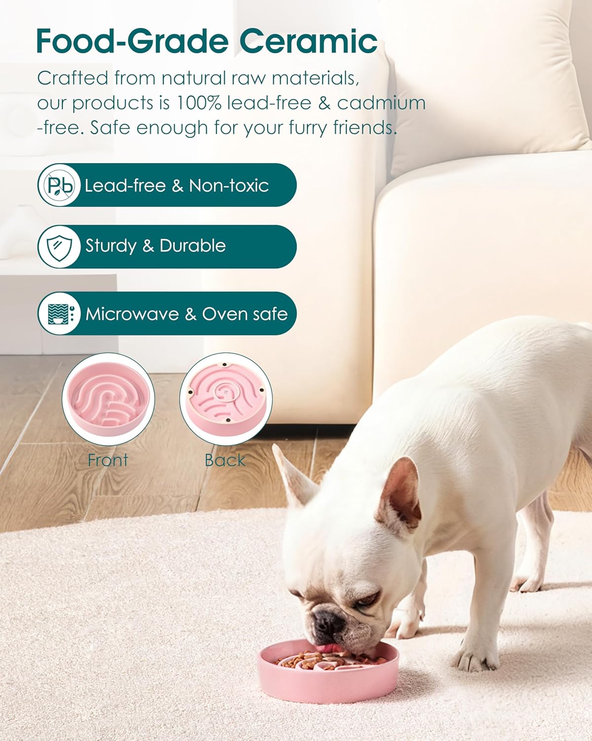 vancasso Slow Feeder Dog Bowl, 0.6 Cup Ceramic Slow Feeding Food Dish for Small Breed, Puzzle Dog Food Bowl for Fast Eater, Pink