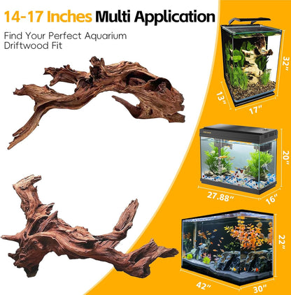 EFFIELER Natural Driftwood for Aquarium Decor – Real Wood Branches Fish Tank, Reptile Habitat, Terrarium, Hermit Crab,Aquatic Pets – Unique Size (14-17 Inch,1-Pack)