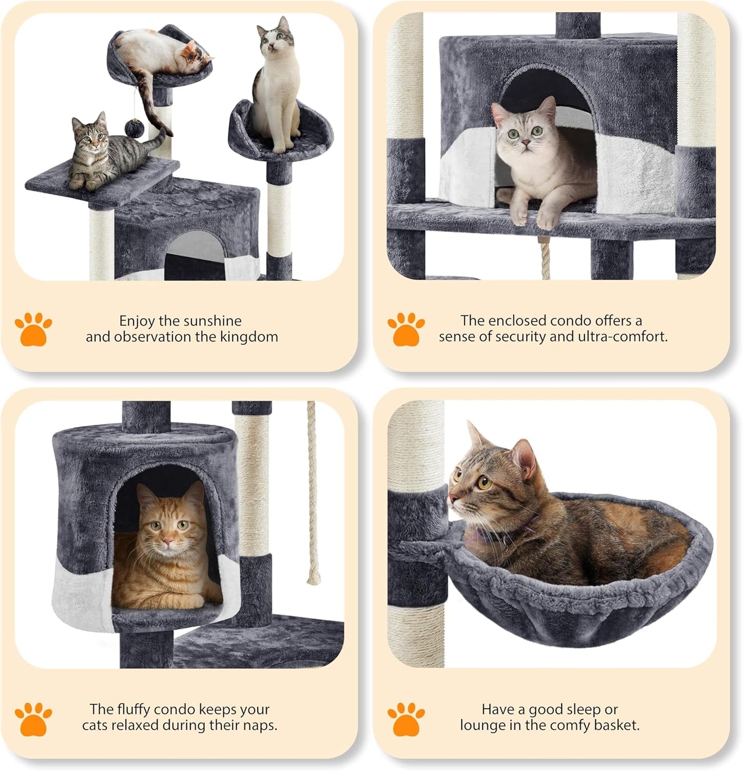 Yaheetech 79in Multi-Level Cat Trees Indoor Cat Tower with Sisal-Covered Scratching Posts, Plush Perches and Condo for Kittens, Cats and Pets - Dark Gray and White