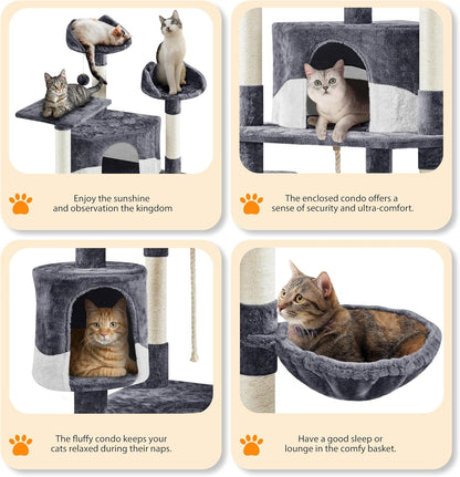 Yaheetech 79in Multi-Level Cat Trees Indoor Cat Tower with Sisal-Covered Scratching Posts, Plush Perches and Condo for Kittens, Cats and Pets - Dark Gray and White
