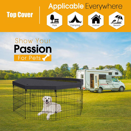 Dog Pen Pet Playpen Dog Fence Pad Indoor Foldable Metal Wire Exercise Puppy Play Yard Pet Enclosure Cover Outdoor (Only Top Cover, Playpen Not Included)