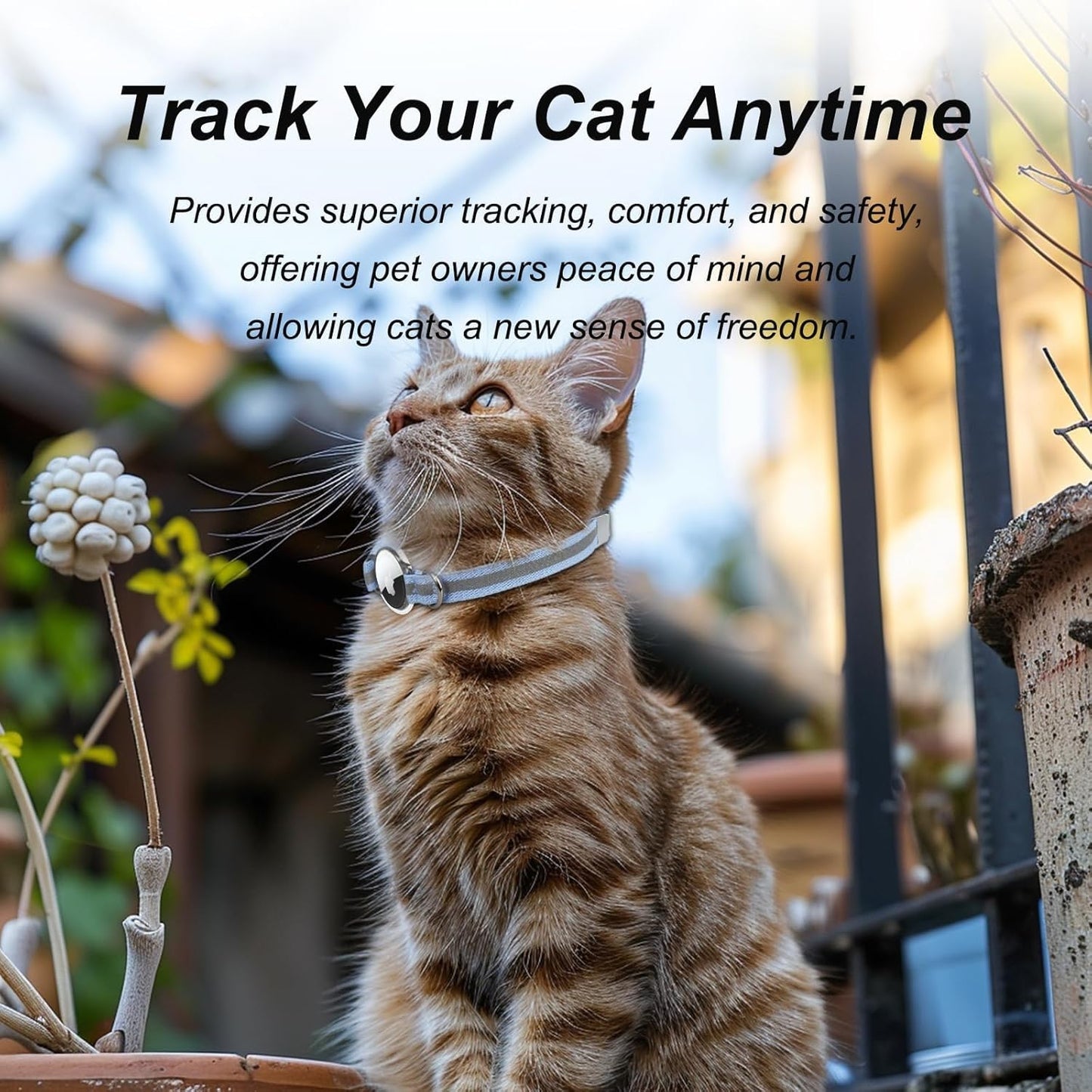 AirTag Cat Collar, Ultra Elastic Cat Tracker Collar with Apple Air Tag Holder, [Lightweight & Scratch Resistant] Stepless Adjustable GPS Pet Tracking Collars for Cats Kittens [Reflective Blue]