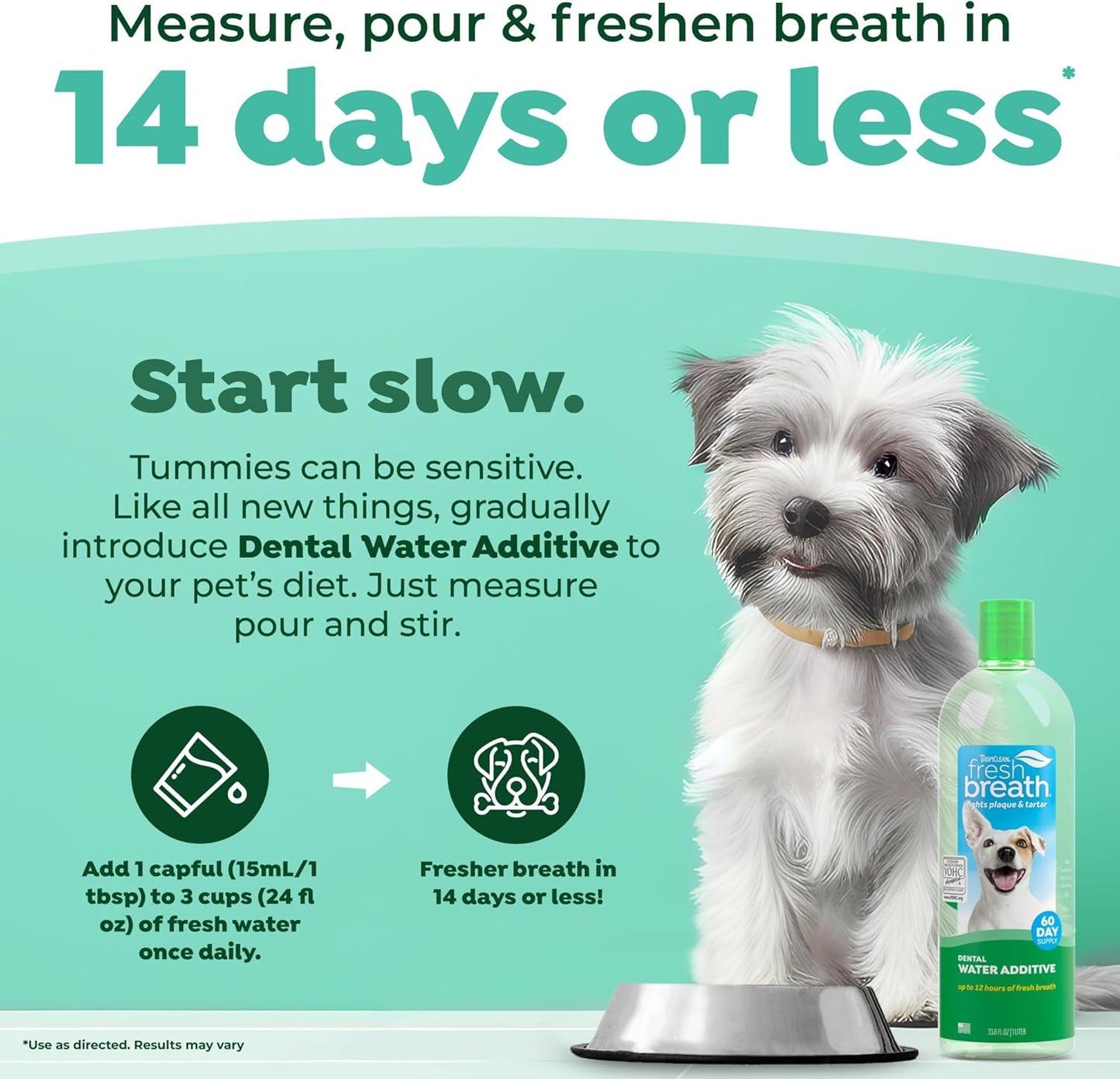 TropiClean Fresh Breath Water Additive for Dogs, Dog Breath Freshener and Teeth Cleaning Solution, No Toothpaste or Toothbrush Required, 33.8oz.