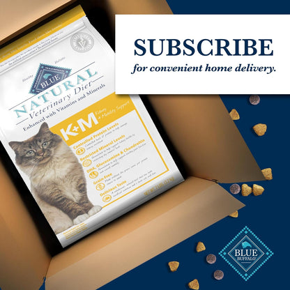 Blue Buffalo Natural Veterinary Diet K+M Kidney + Mobility Support Dry Cat Food, Chicken 7-Lb Bag