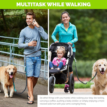 Tuff Mutt Hands Free Dog Leash for Walking Running Hiking, Waist Leash with Bungee, Adjustable Belt, Reflective Double Handle Design for Large Medium Dogs